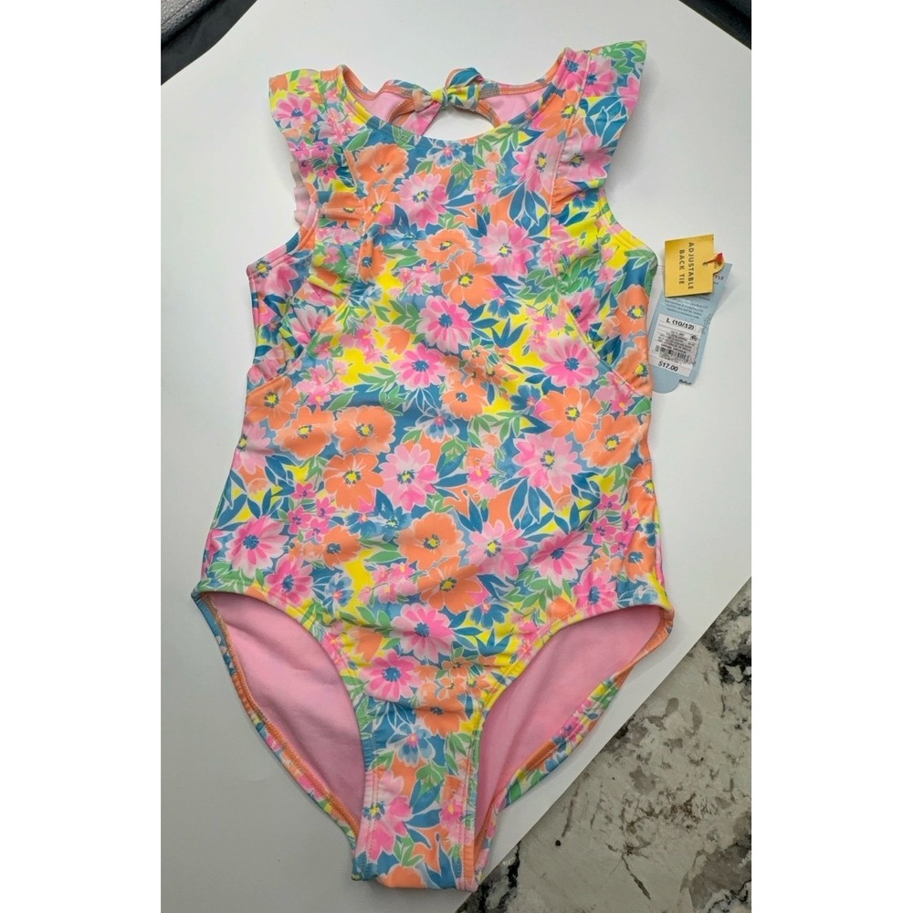 NEW youth girls size large (10/12) Cat & Jack one piece swimsuit bathing suit.